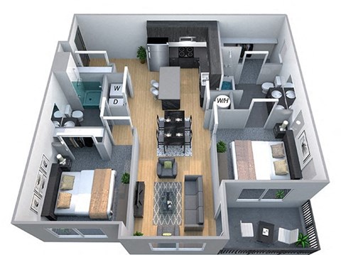 Floor plan for 2 beds, 2 baths, 1141 sqft